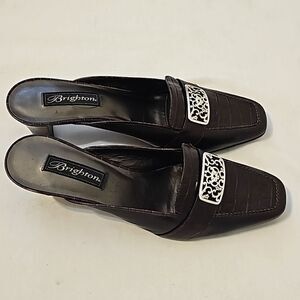 Brighton Brown Crock Steph Style Block Heel Mules size 9 1/2 M